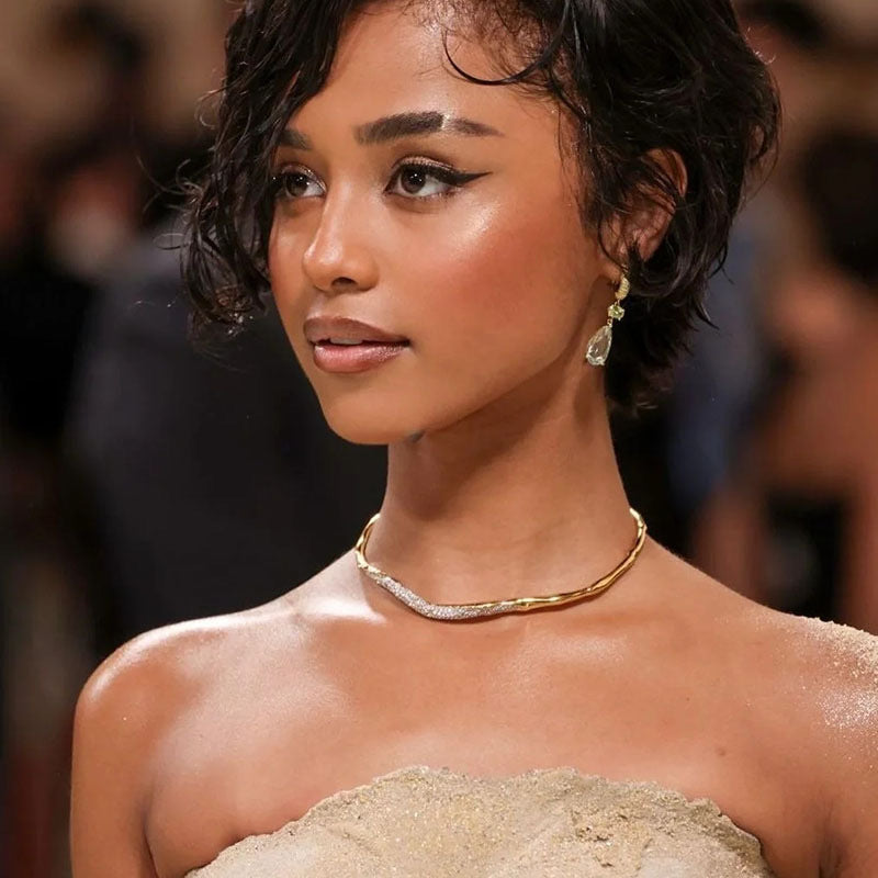 Wholesale Light Luxury Temperament Metal Irregular Lava Flash Drill Collar Necklace