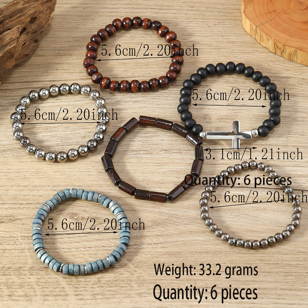 Wholesale 3PCS Vintage-style multi-layered wooden bead cross bracelet