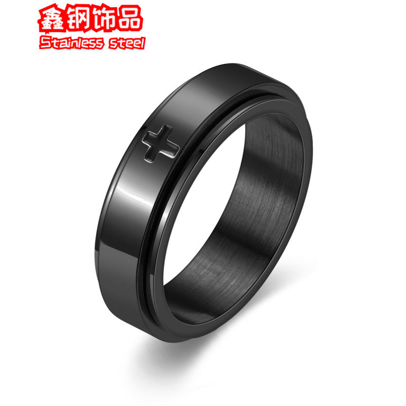 Wholesale  titanium steel cross rotating ring couple pair ring