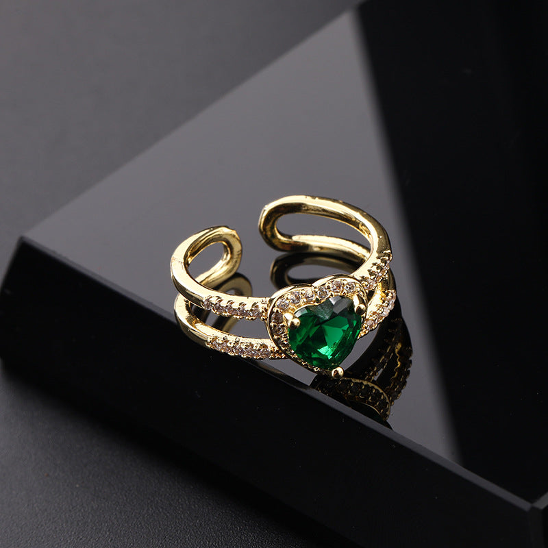 Wholesale Vintage Emerald Green Open Snake Ring Copper Zircon Women S Fashion Jewelry Accessory