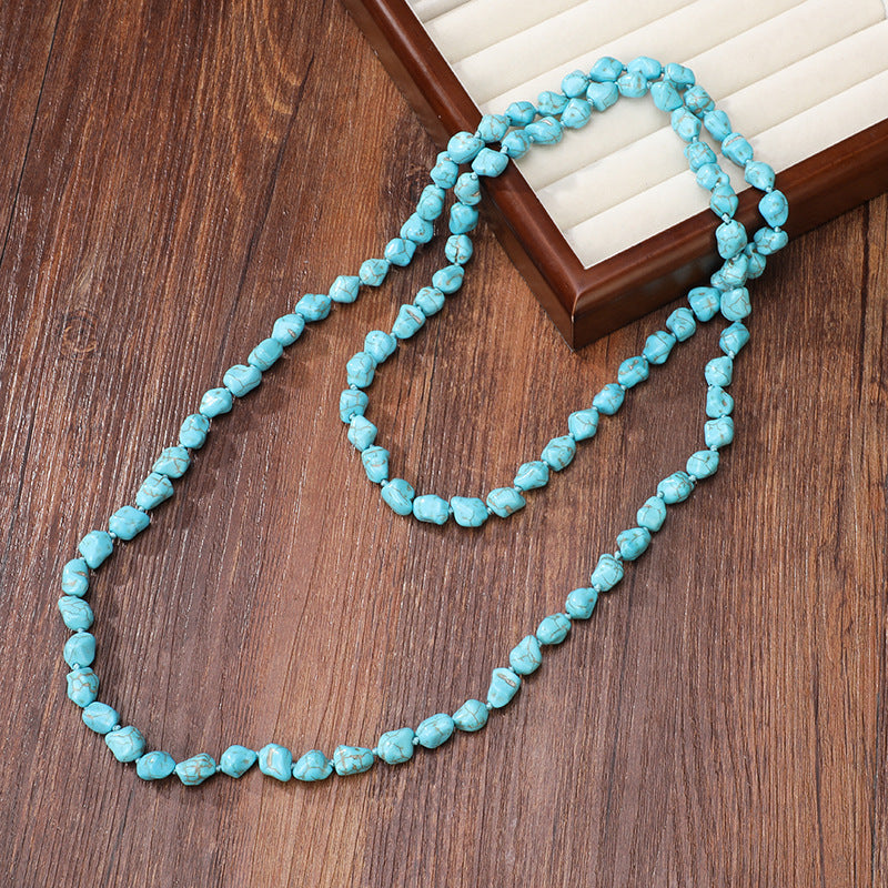 Wholesale 1. 2 meter Hand-knotted Ethnic Style Turquoise Long Necklace