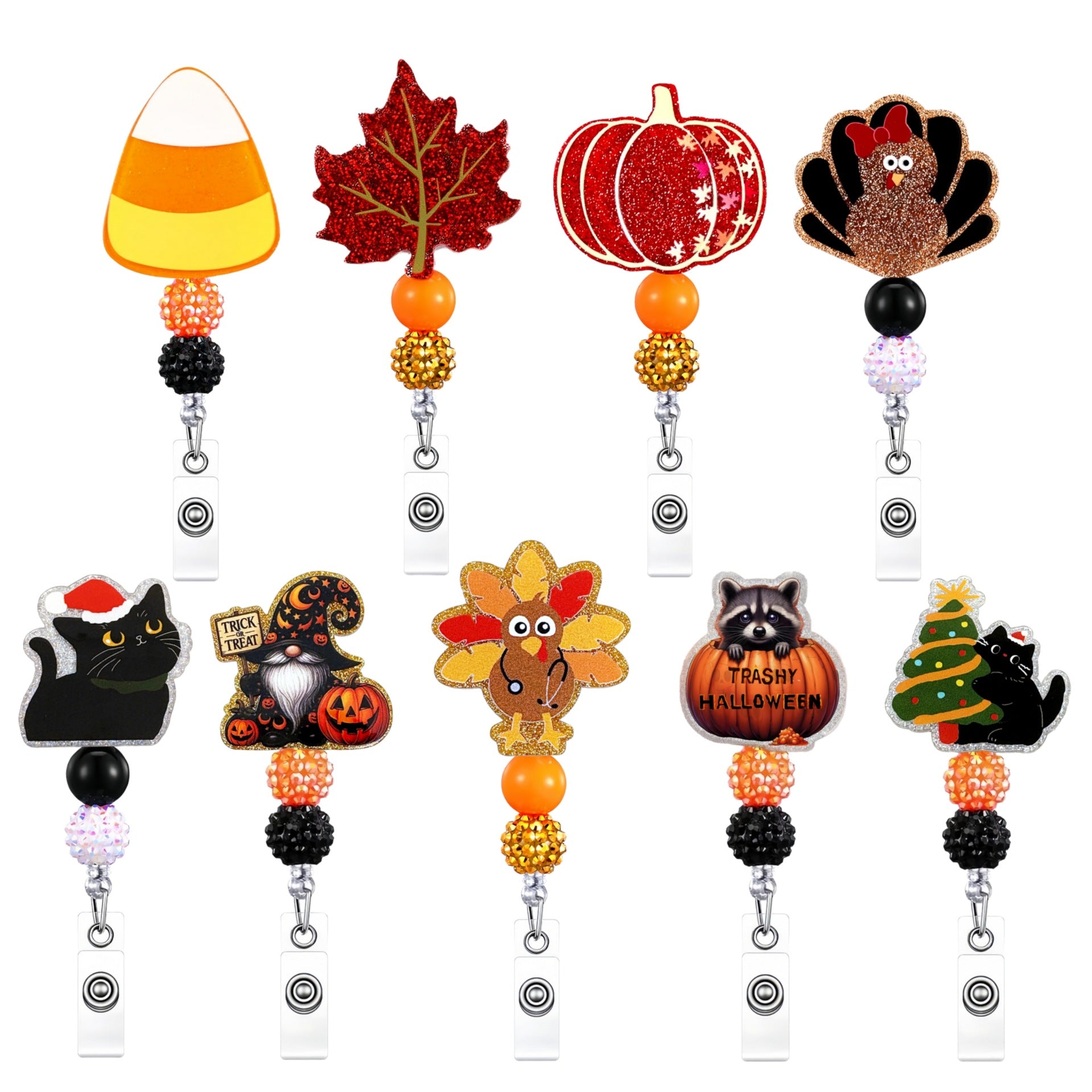 Wholesale 10pcs Acrylic Thanksgiving Badge Reels Keychains