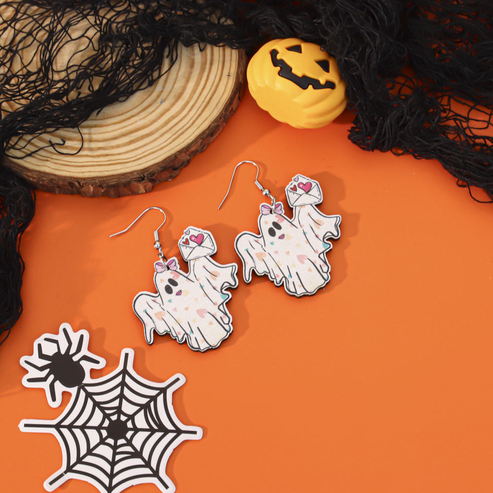 Wholesale 5pcs Wooden Ghost Cartoon Earrings
