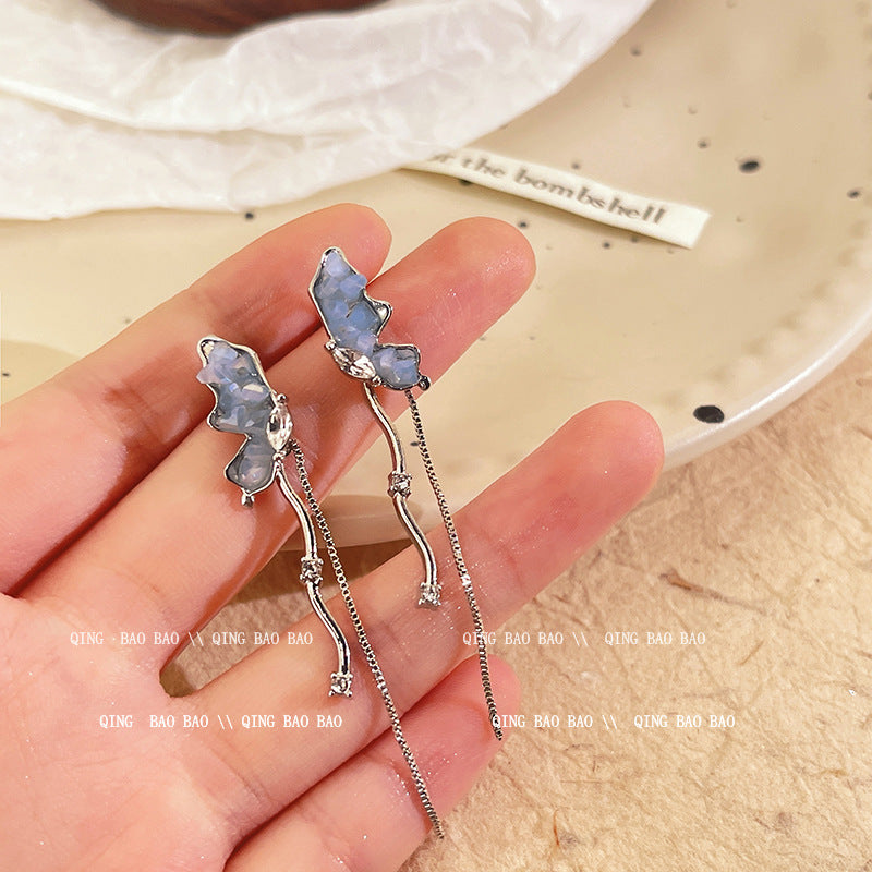 Wholesale Shiny Pearl Bow Tassel Butterfly Copper S925 Silver Needle Earrings Pearl Earrings Bow Earrings ACC-ES-LvSha003