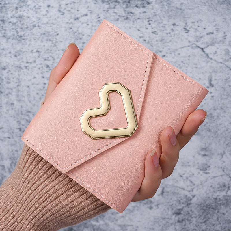 Wholesale Trendy Women S PU Leather Heart Shaped Three Fold Wallet Short Coin Purse Stylish Fashion Accessory For Casual Use