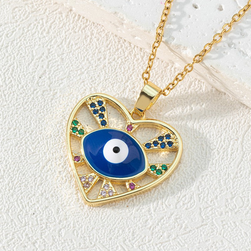 Wholesale Bohemian Evil Eye Pendant Necklace Copper Zircon Drop Oil Fashion Accessory Boutique Resale