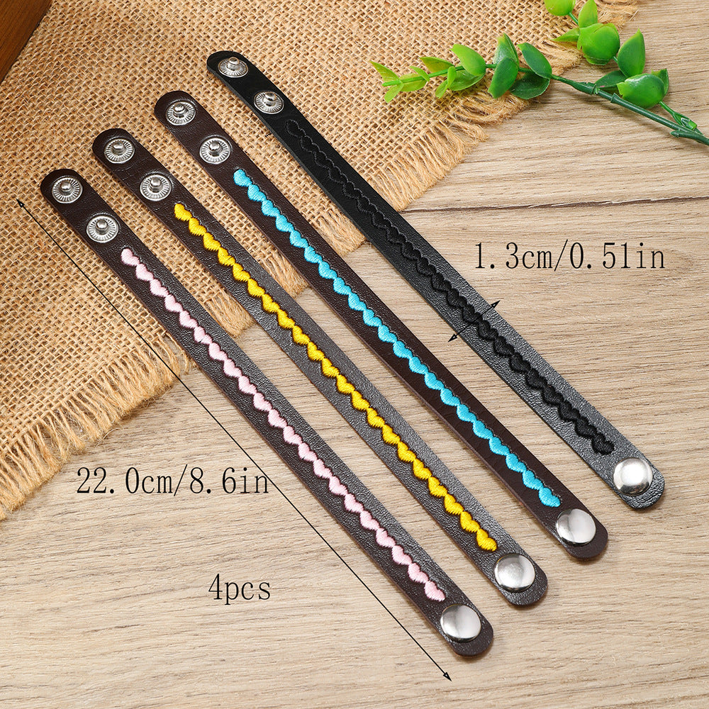 Wholesale 3PCS Leather Heart Embroidered Bracelet