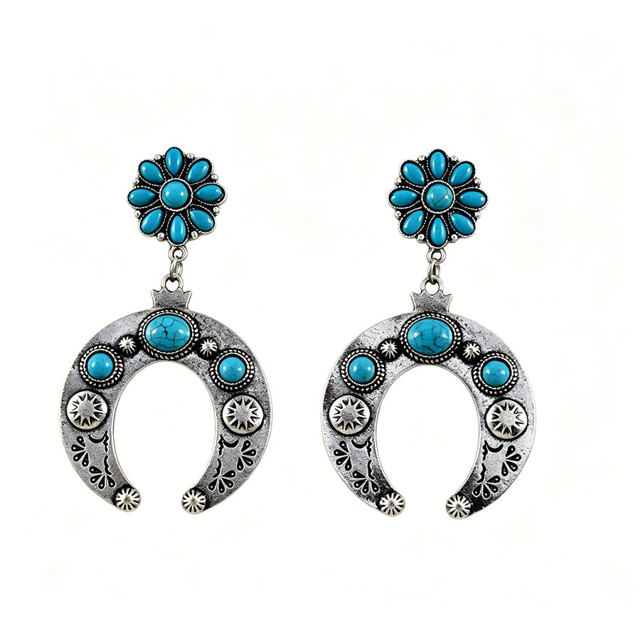 Wholesale Zinc Alloy Electroplated Retro Horn Flower Earrings Bohemian Ethnic Style Jewelry Accessory