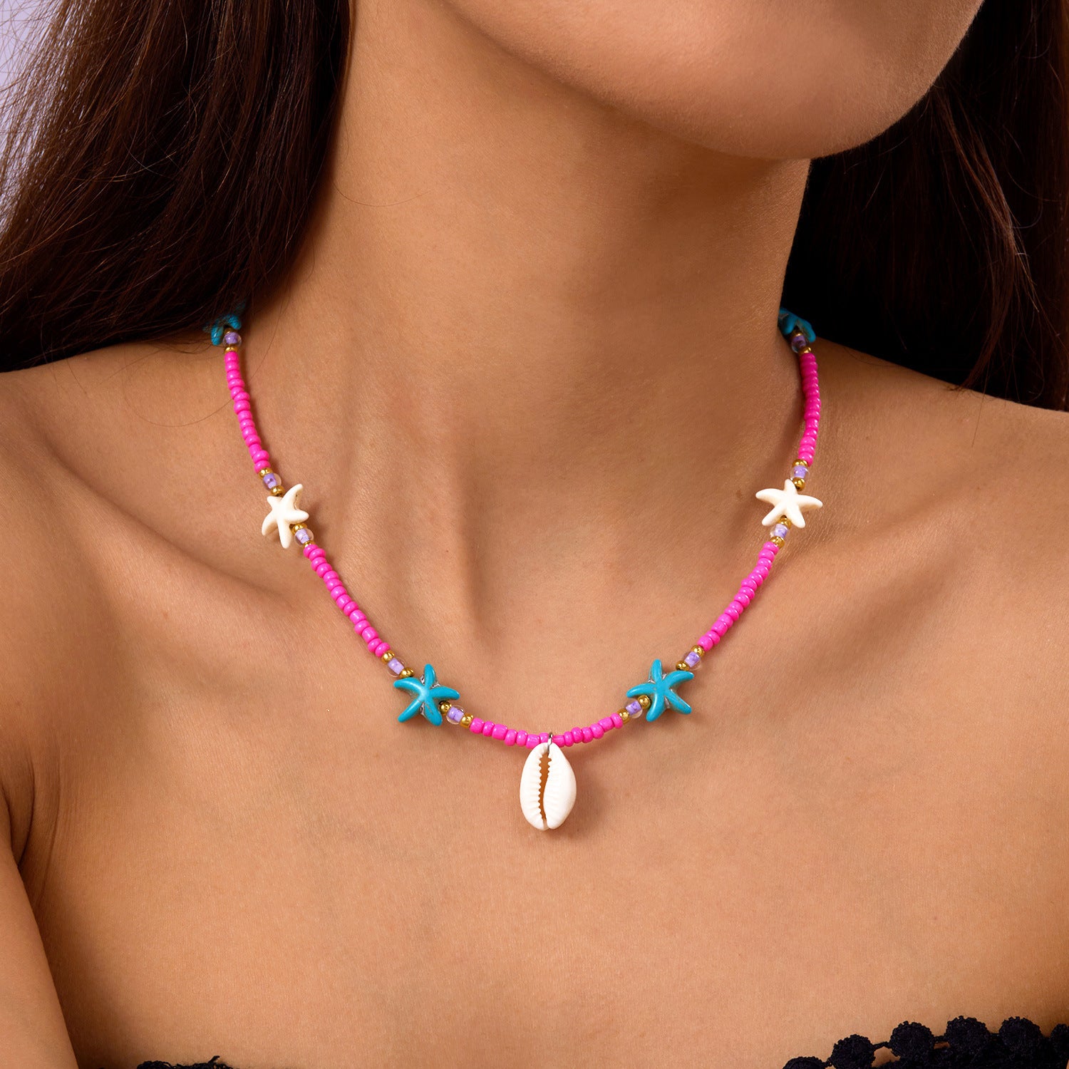 Wholesale Beach Shell Necklace Shell Double Layer Overlapping Necklace Clavicle Chain