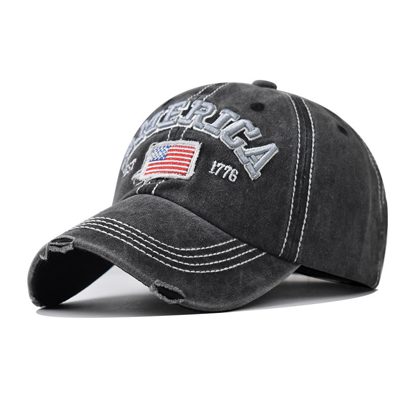 Wholesale  cotton washed hole flag embroidered baseball cap
