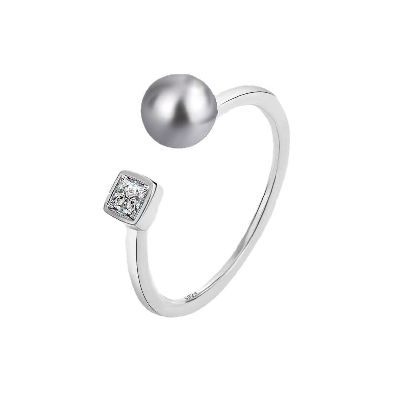Wholesale S925 Sterling Silver Zircon Opening Adjustable Freshwater Pearl  Ring