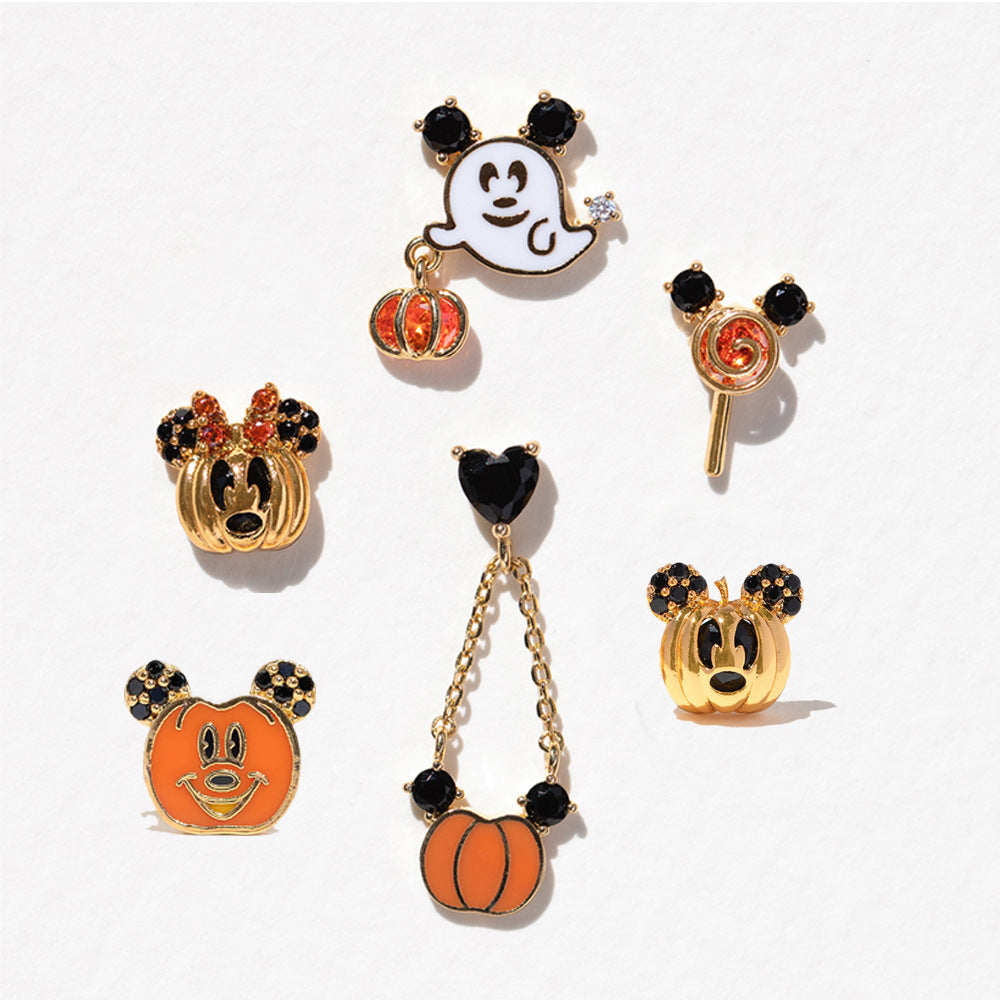 Wholesale Cute Cartoon Halloween Oil Drop Micro-Inlaid Zircon Pumpkin Earring Set ACC-ES-Xiny005