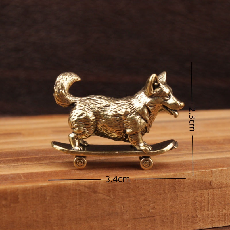 Wholesale Brass Skateboard Dog Figurine Chinese Zodiac Ornament for Resale Home Decor