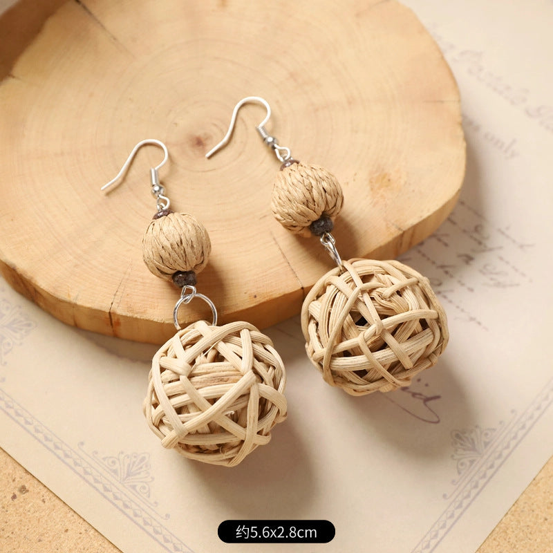 Wholesale Handmade Rattan Woven Bohemian Earrings