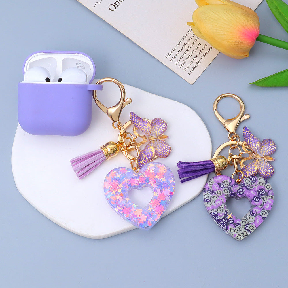 Wholesale Chic Heart Resin Keychain with Tassel - Boutique Bag Accessory Gift