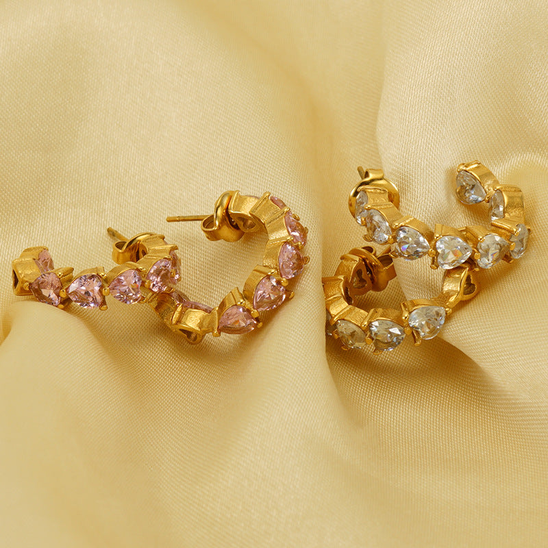 Wholesale stainless steel temperament zircon earrings