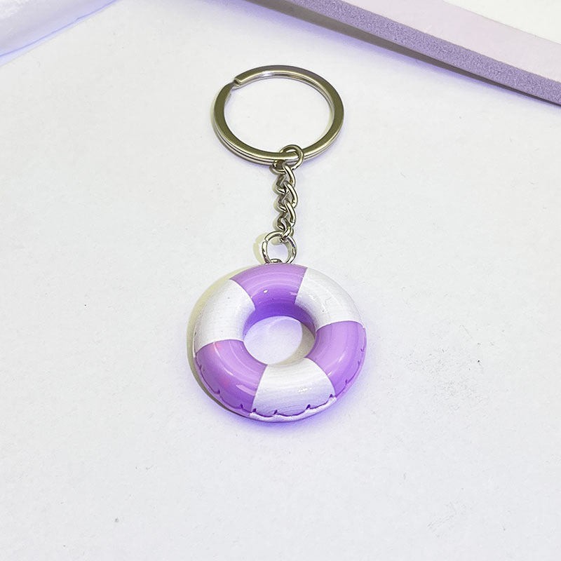 Wholesale Trendy Donut Swim Ring Resin Keychain Pendant Blue White Vacation Style Bag Charm Car Key Accessory