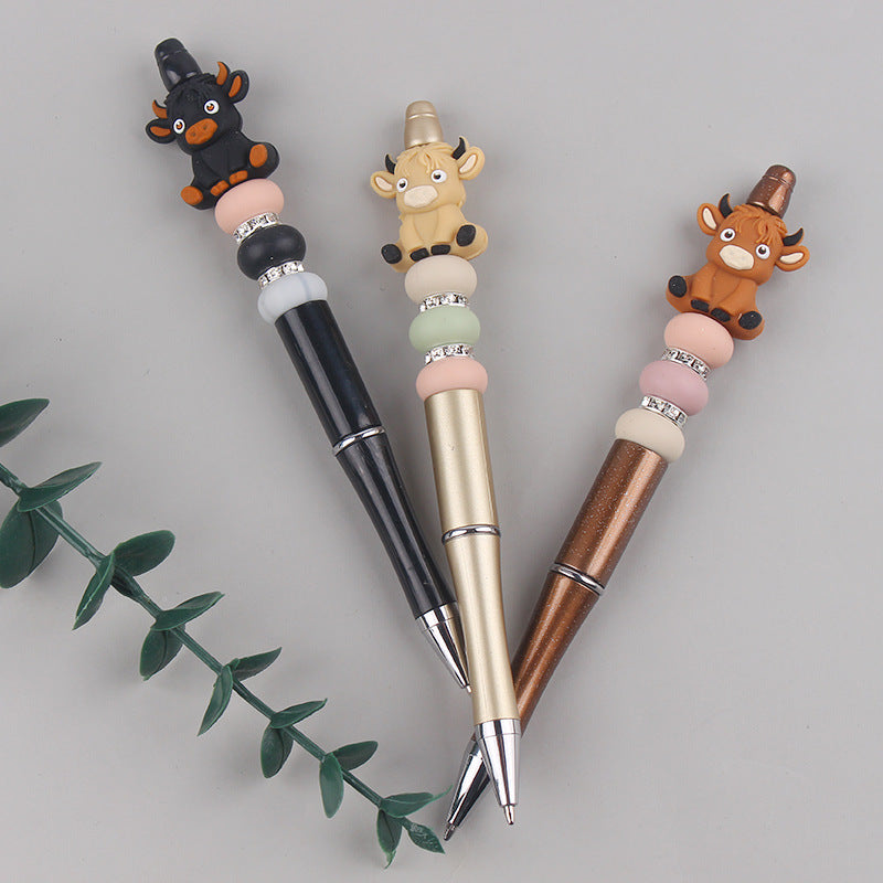 Wholesale  DIY Creative Cartoon Animal Cow Silicone Beaded Pen