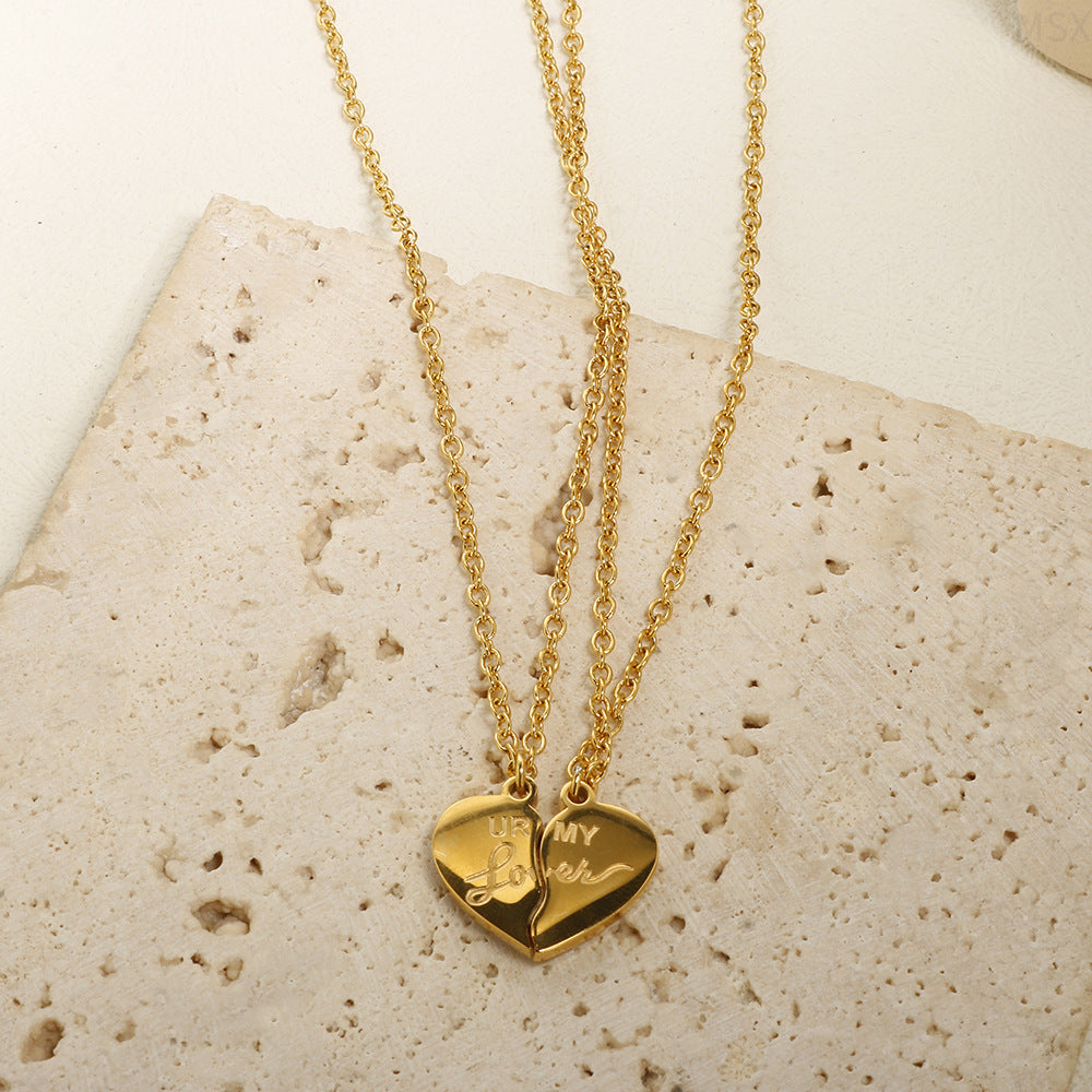 Wholesale Stainless steel couple heart necklace