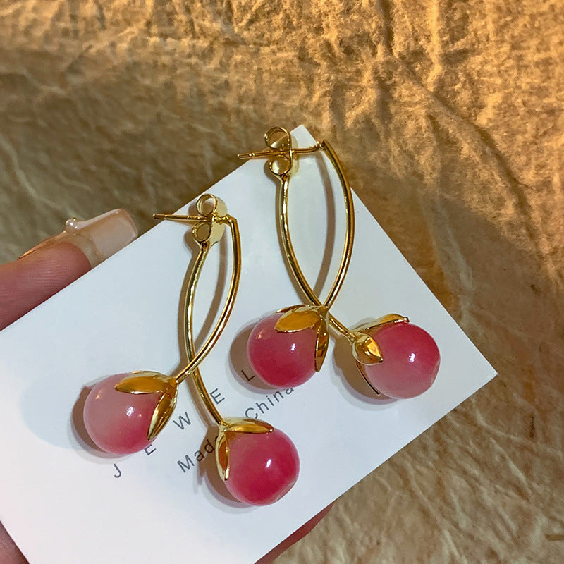 Wholesale Sweet Luxury Pink Cherry One Pair Two Wear Earrings ACC-ES-Hank009