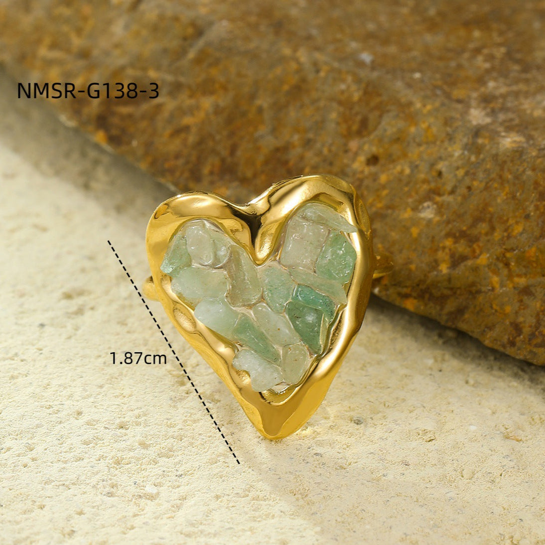 Wholesale  small stainless steel plated 18K gold love inlaid natural stone  ring