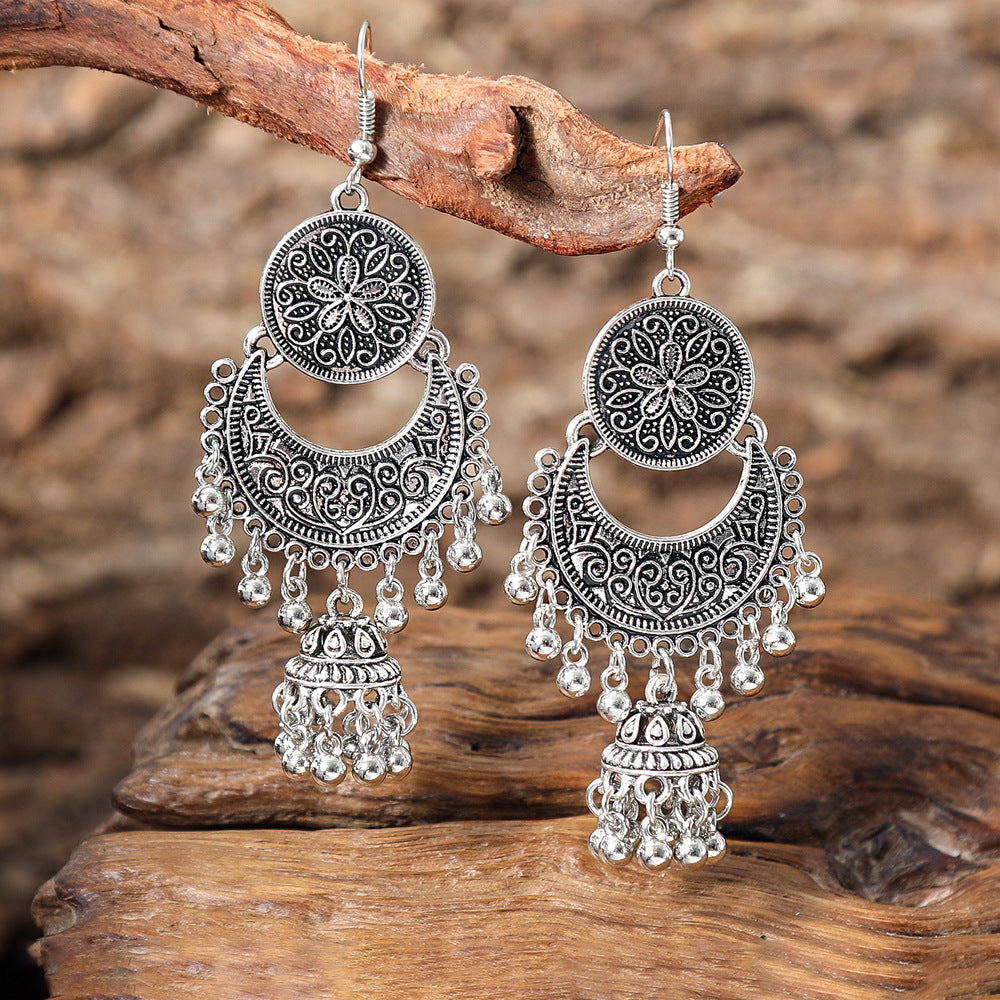 Wholesale Zinc Alloy Retro Ethnic Tassel Earrings with Geometric Pattern,  Fashion Accessory Gift
