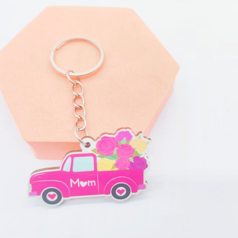 Wholesale Leopard Rainbow MAMA Mother's Day Wooden Keychain Leopard Print ACC-KC-TuoYi010