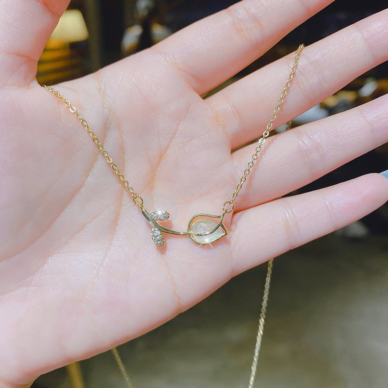 Wholesale 925 sterling silver chalcedony Tulip necklace