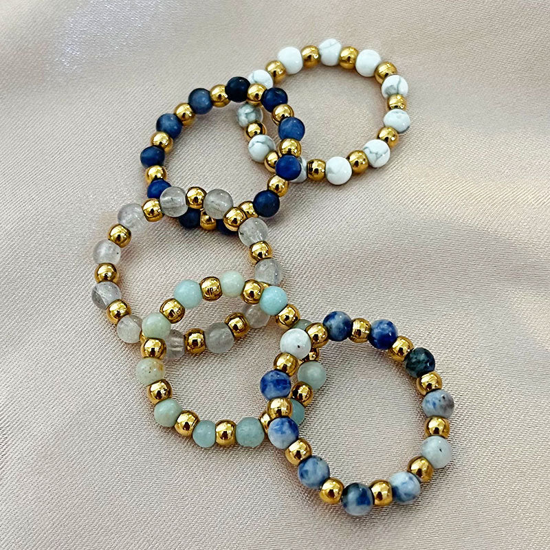 Wholesale stainless steel steel ball elastic natural stone  ring