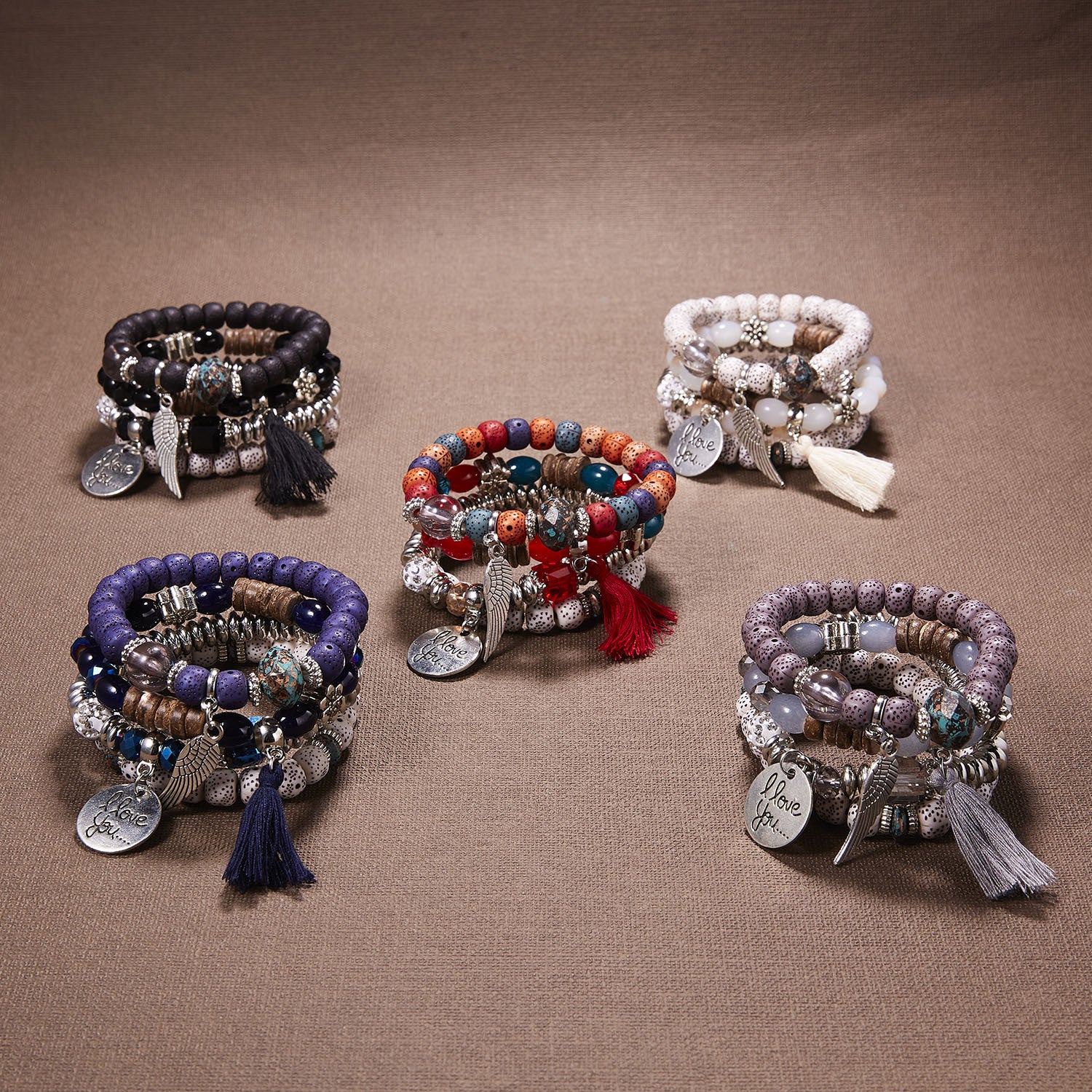 Wholesale  Bohemian Beaded Bracelet suit Wings Tassel  Bodhi Beads Rice Beads Multi-layer Bracelet