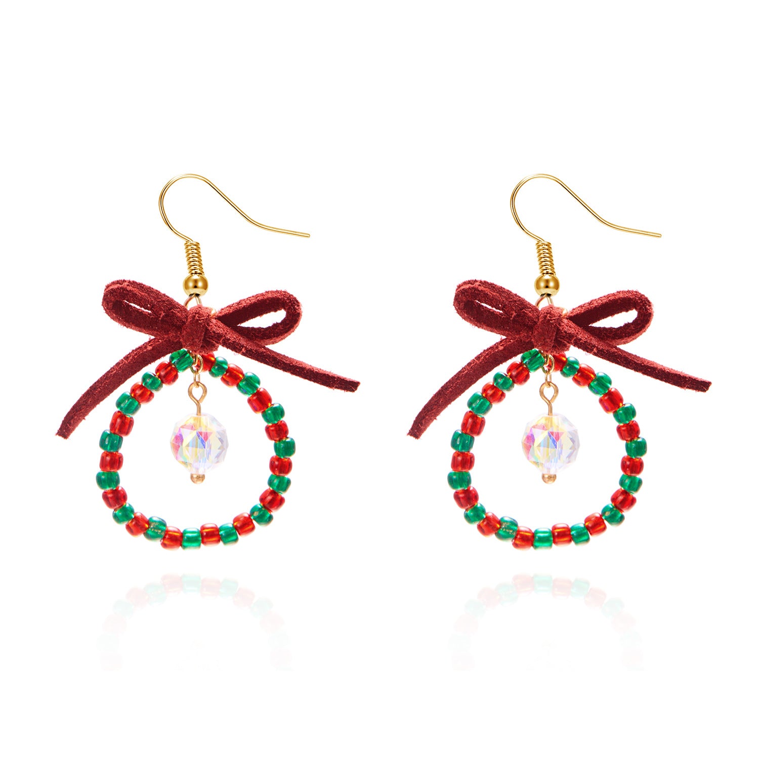Wholesale New Year Colorful Christmas Wreath Bow Earrings