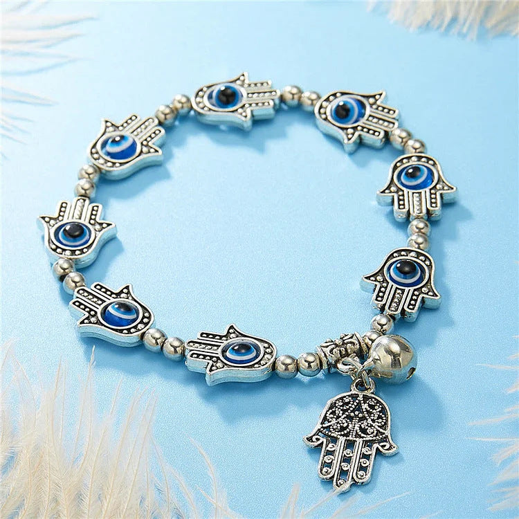 Wholesale Blue Evil Eye Glass Bead Bracelet With Palm Pendant Unisex Fashion Accessory For Everyday Wear And Boutique Resale