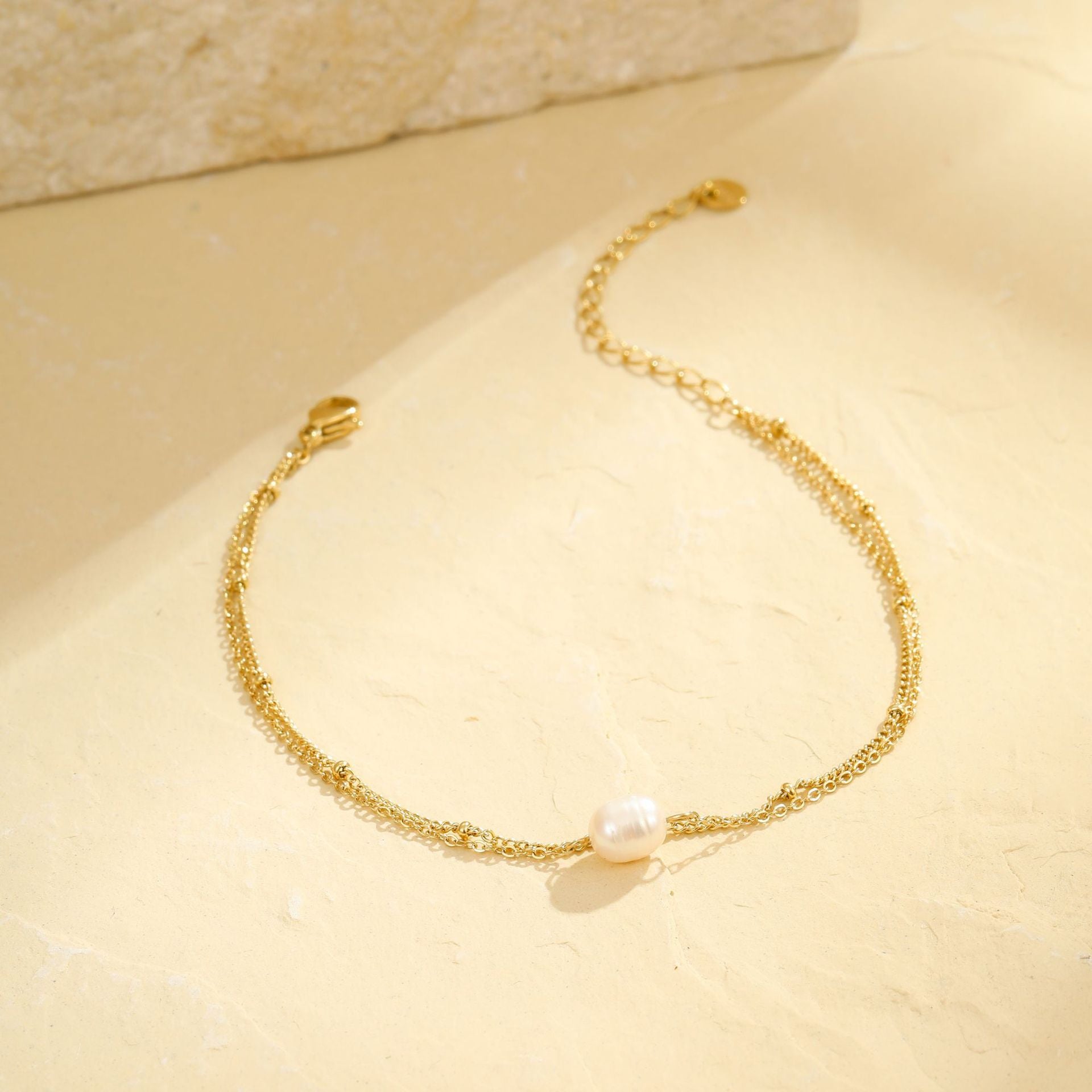 Wholesale Stainless steel summer beach design feeling tassel pearl  anklet