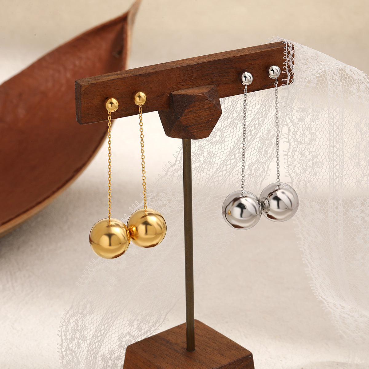 Wholesale  Titanium Steel exaggerated hollow ball earrings
