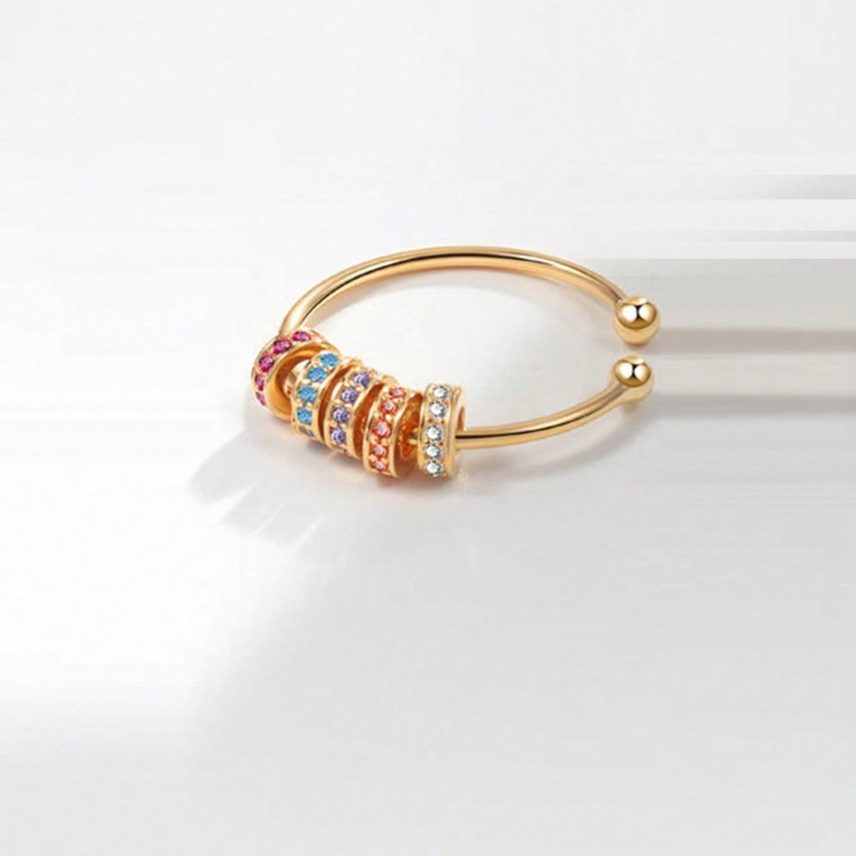 Wholesale  Sliding Bead Micro-Inlaid Colored Zirconium Ring