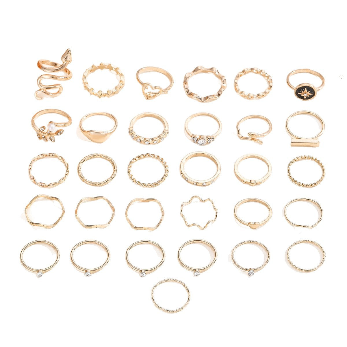 Wholesale Minimalist Korean Style Gold Ring Set 31 Piece Fashion Accessory Gift For Women Boutique Resale