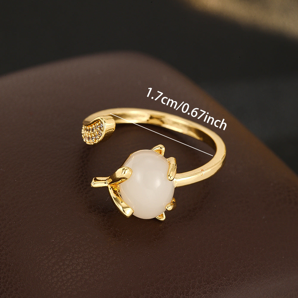 Wholesale Gold Plated Geometric Leaf Cat Eye Zircon Ring Women S Open Adjustable Chic Fashion Jewelry Accessory