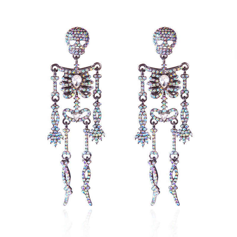 Wholesale Halloween full diamond glittering skull earrings