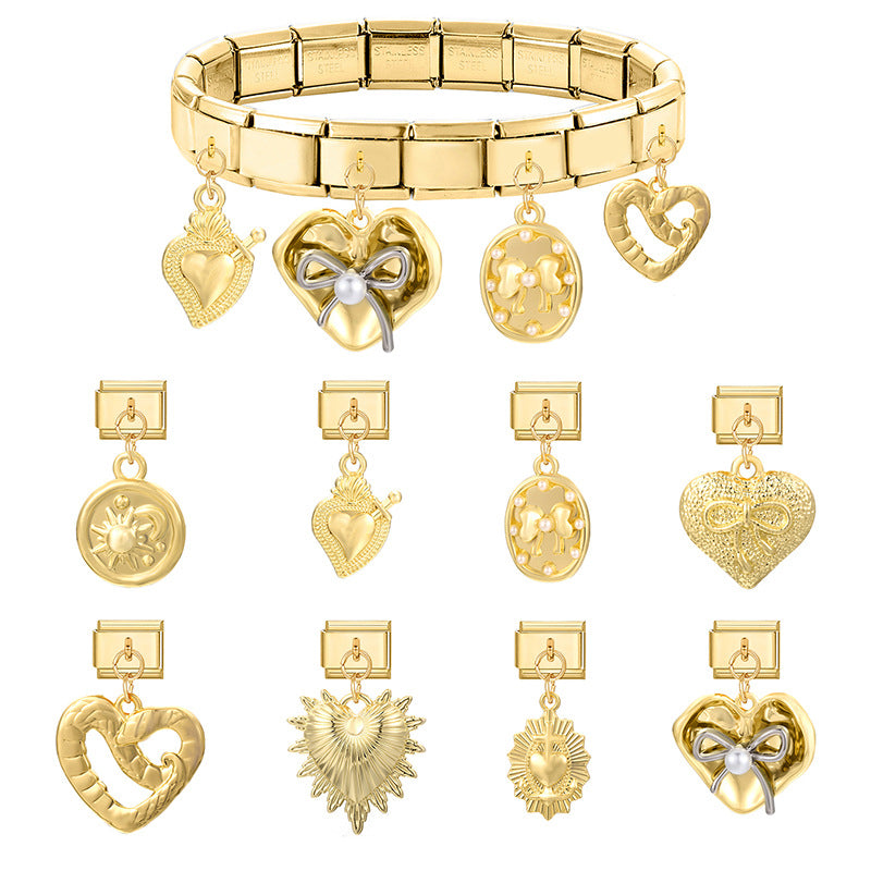 Wholesale Italian Charm Bracelet 9mm DIY Splicing Heart Pendant Stainless Steel Composable Bracelet