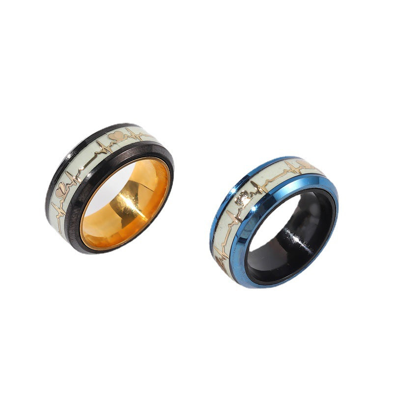 Wholesale Rotatable Stainless Steel Luminous Electrocardiogram Luminous Ring ACC-RS-ZhongQi006