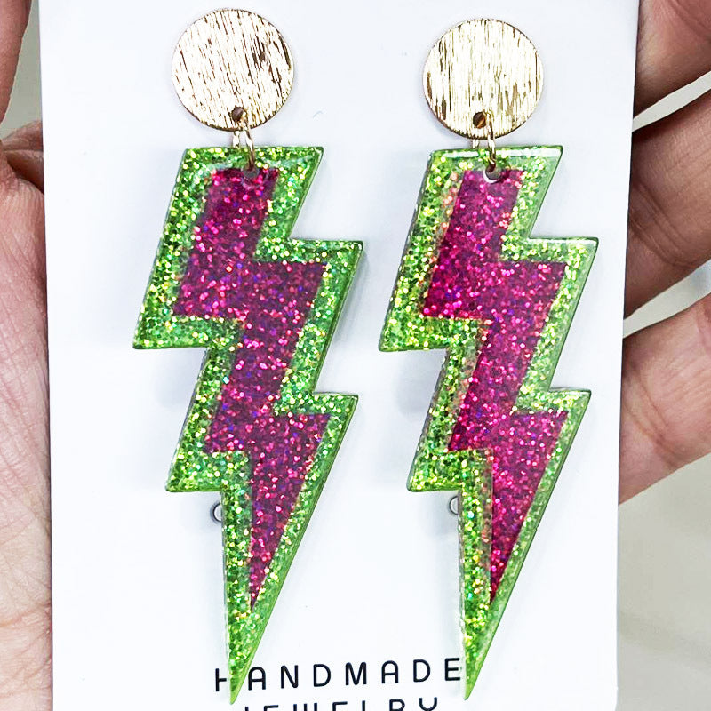 Wholesale 2pairs/pack Fluorescent Color Shiny Lightning Acrylic Earrings ACC-ES-HY113