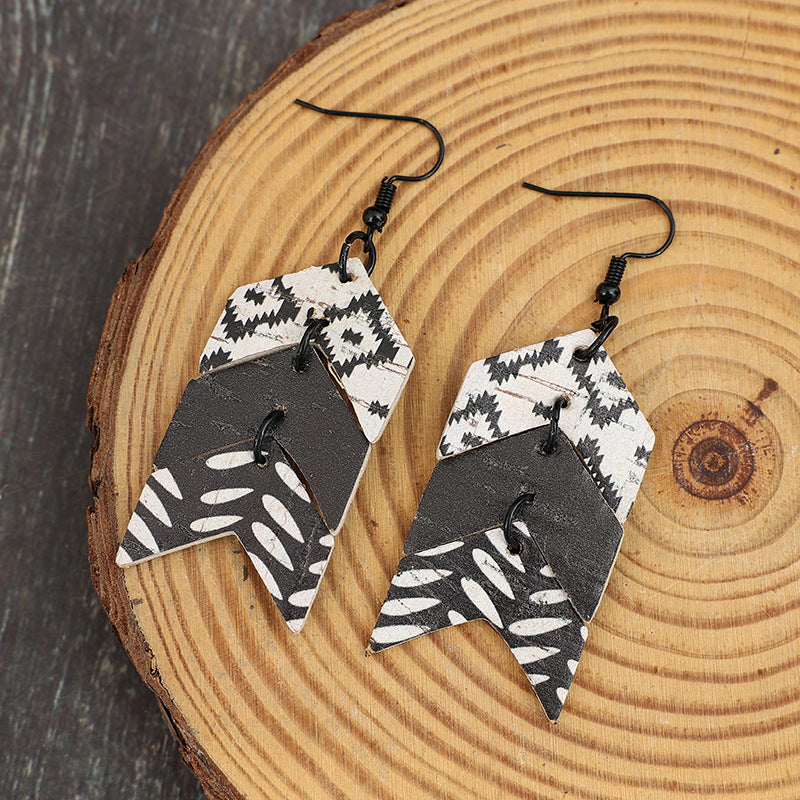 Wholesale  Western Style Fishtail Multi-Layer Splicing Multi-Color Wooden Earrings Retro Style Earrings