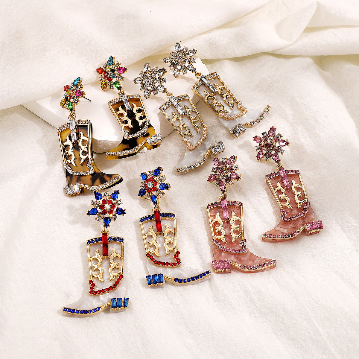 Wholesale Western Cowboy Style Boots Diamond Oil Drop Earrings