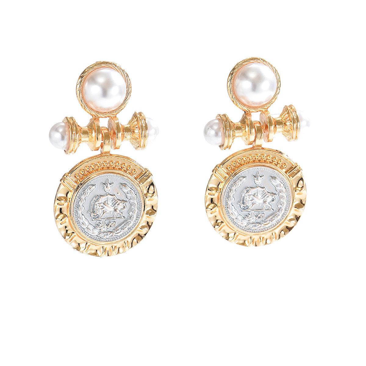 Wholesale Vintage Geometric Faux Pearl Earrings Zinc Alloy Electroplated Fashion Accessory