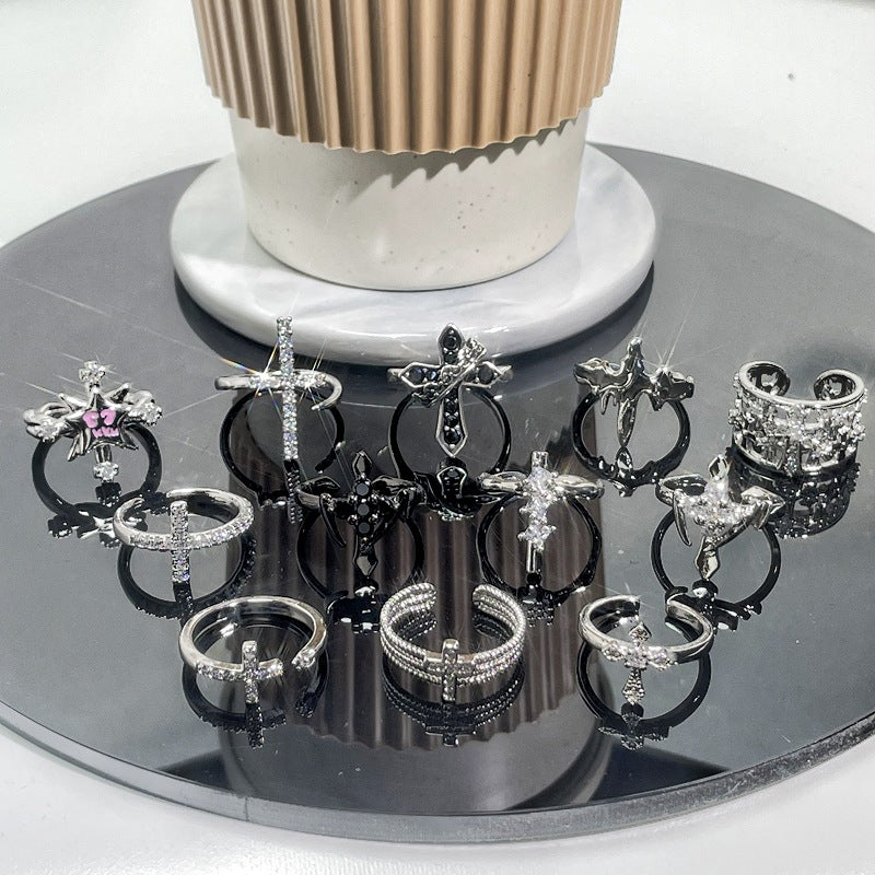Wholesale  retro cross punk dark personality open ring
