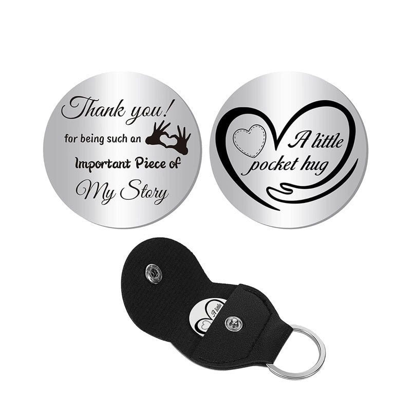Wholesale Cute Titanium Steel Wedding Lucky Charm Coin Keychain Gift With Leather Bag For Boutique Resale