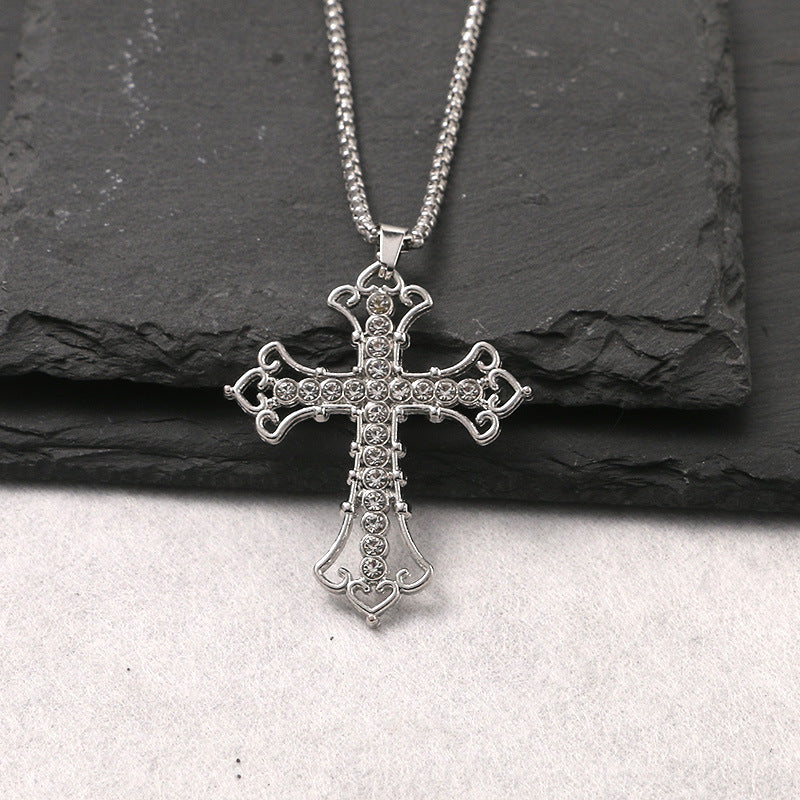 Wholesale Hollow Point Diamond Cross Stainless Steel Necklace ACC-NE-JiaMi002