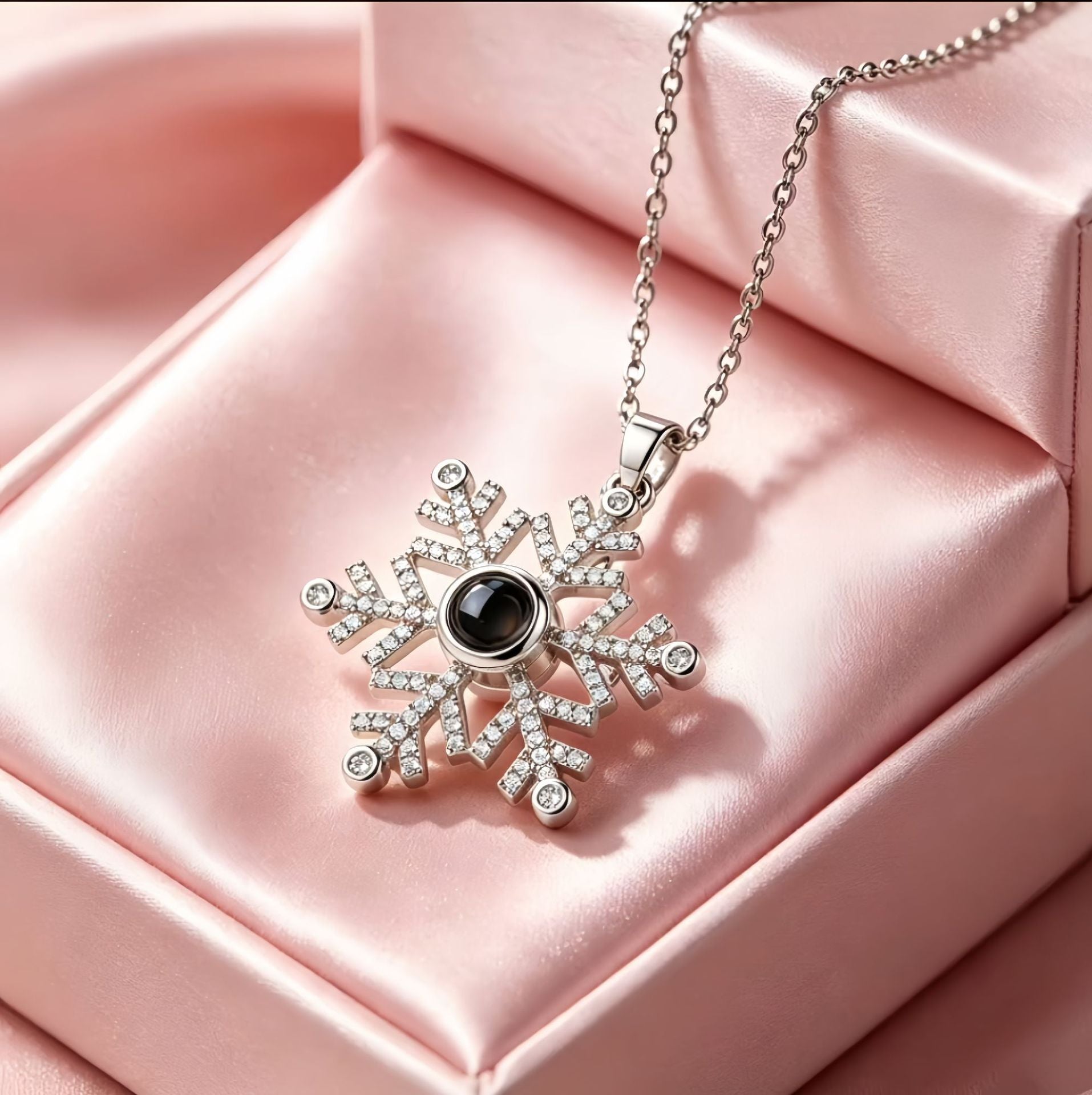Wholesale Trendy Snowflake Projection Pendant Necklace in 100 Languages I Love You,  Copper Zirconia,  Gold Plated,  Boutique Resale Jewelry Accessory