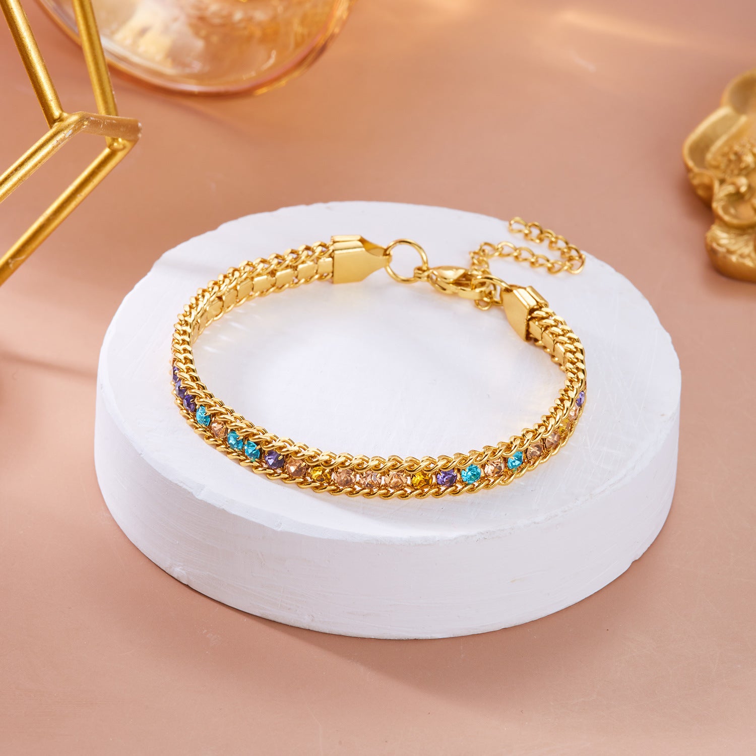 Wholesale Stainless Steel Diamond Bracelet Color Zircon Rhinestone Claw Chain