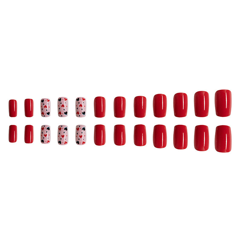 Wholesale 24 Pieces/box Valentine's Day Glossy Black and Red Heart Manicure Press-on Nails Kits Nail Stickers ACC-NS-GuaiXL052